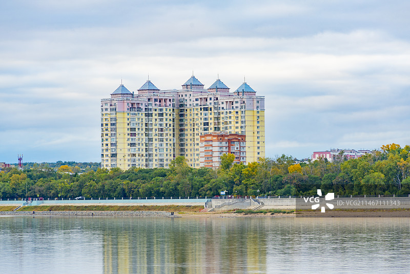 中俄边境城市黑龙江黑河市对面的布拉戈维申斯克市图片素材