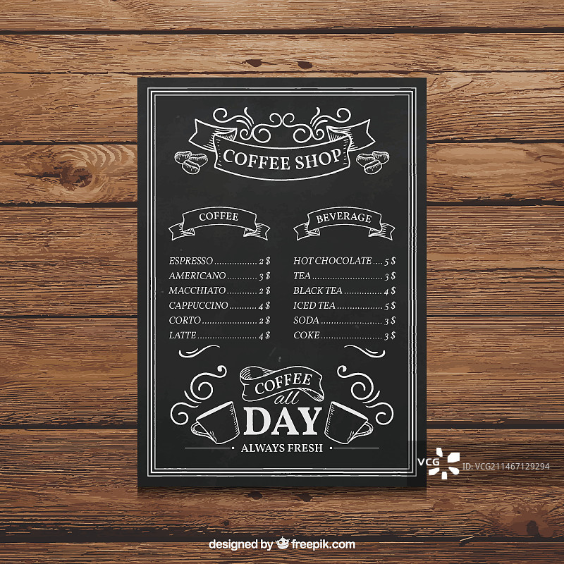手绘咖啡店菜单图片素材