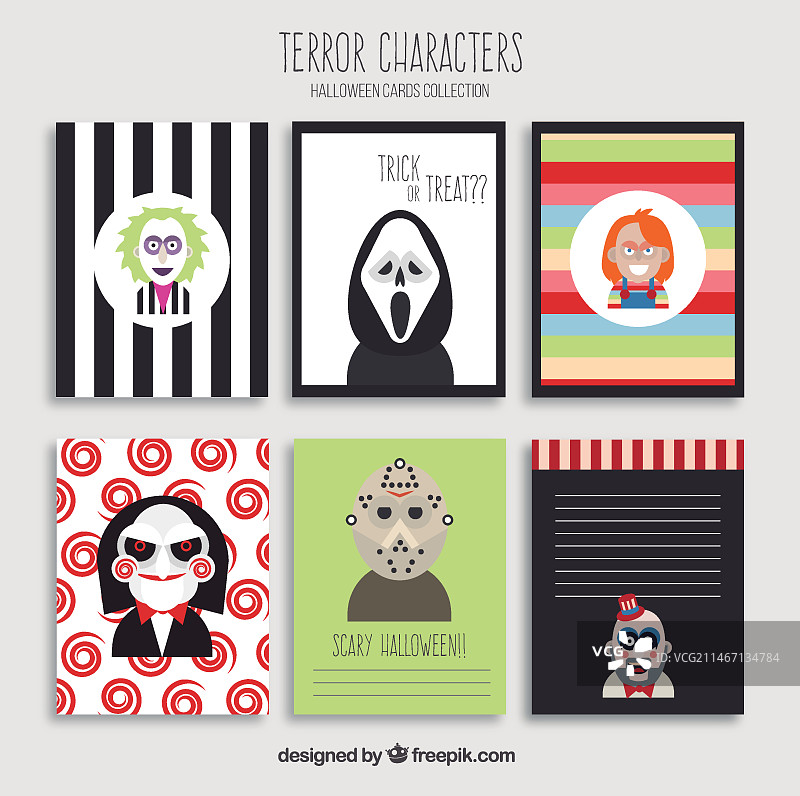 带有恐怖角色的万圣节贺卡图片素材