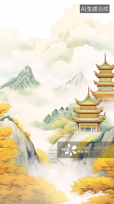 【AI数字艺术】中国南方景色水彩风格图片素材