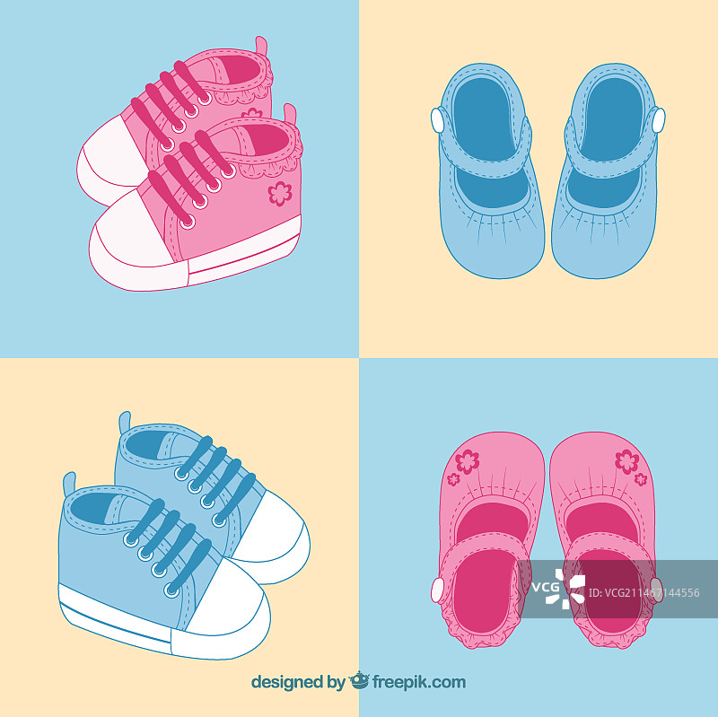粉色和蓝色婴儿鞋图片素材