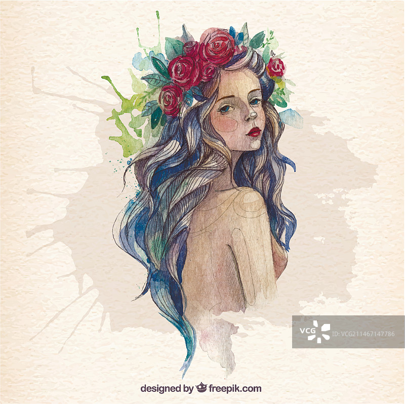 水彩风格的漂亮女人图片素材