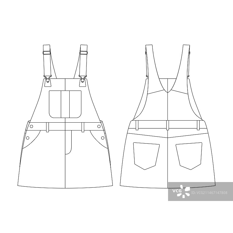 背带裙扁平风轮廓模板图片素材