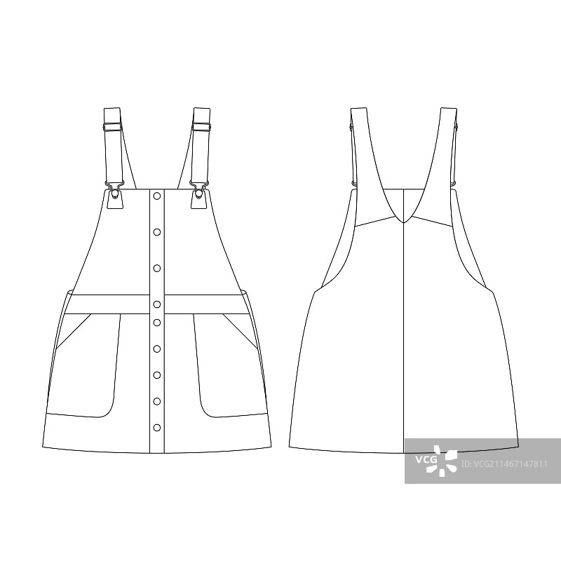 背带裙扁平风轮廓模板图片素材