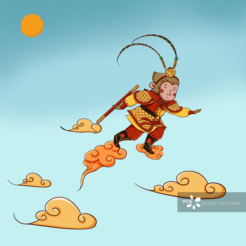 西游记 齐天大圣 手拿金箍棒 脚踩祥云图片素材