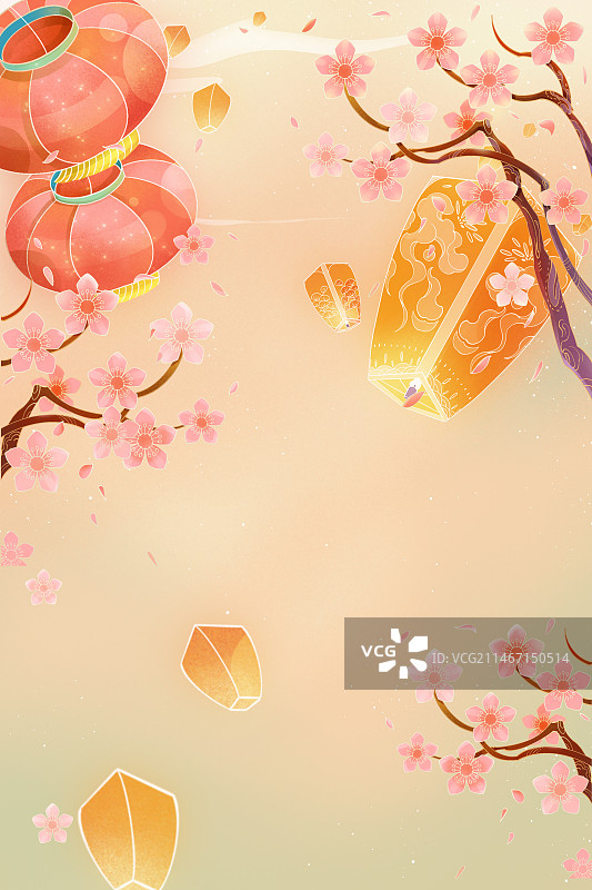 节日灯笼梅花孔明灯背景图图片素材