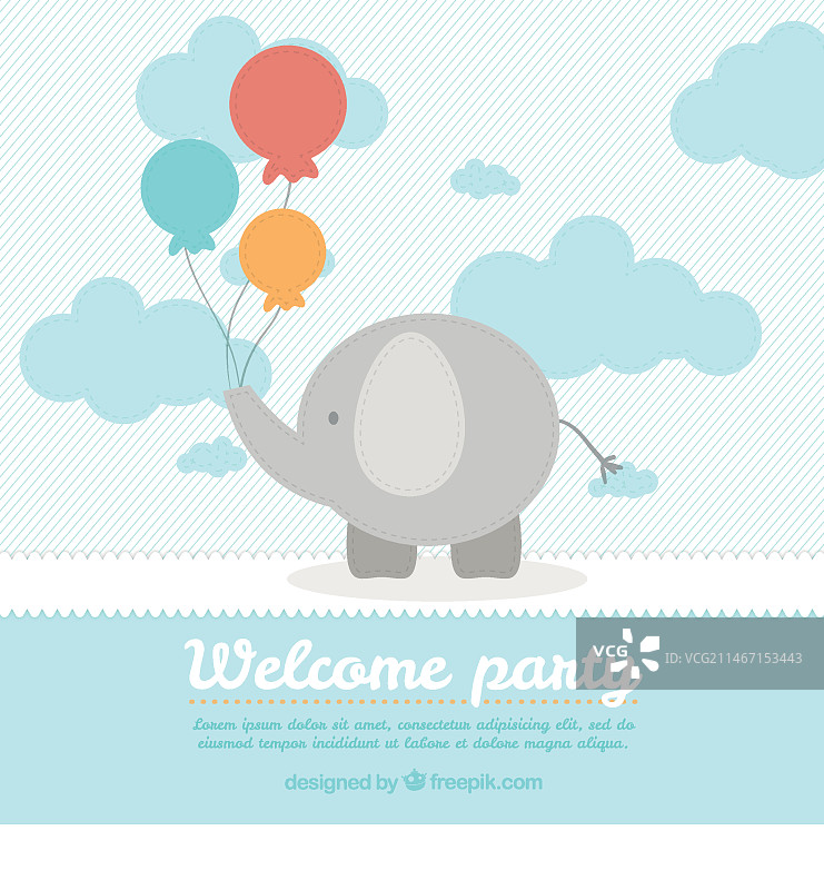 可爱的小象宝宝迎婴派对卡片模板图片素材