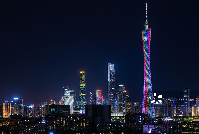 鸟瞰广州城市夜景图片素材