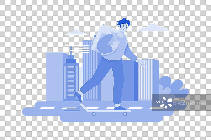 踩滑板送披萨的男孩图片素材