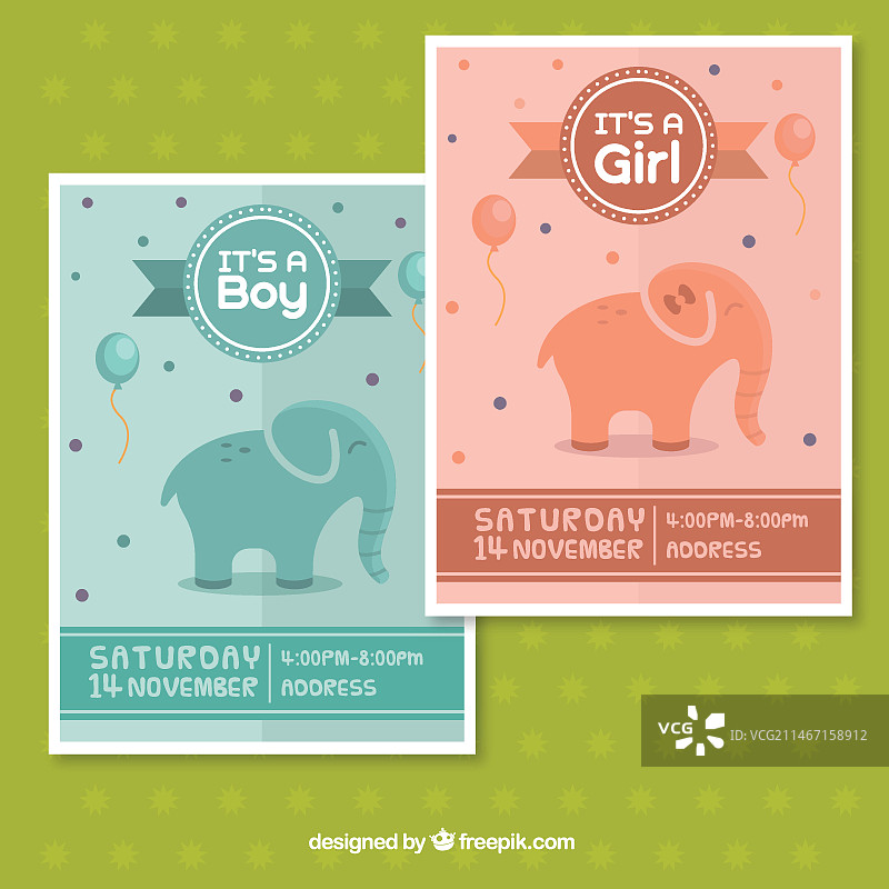 带有大象图案的婴儿派对贺卡图片素材