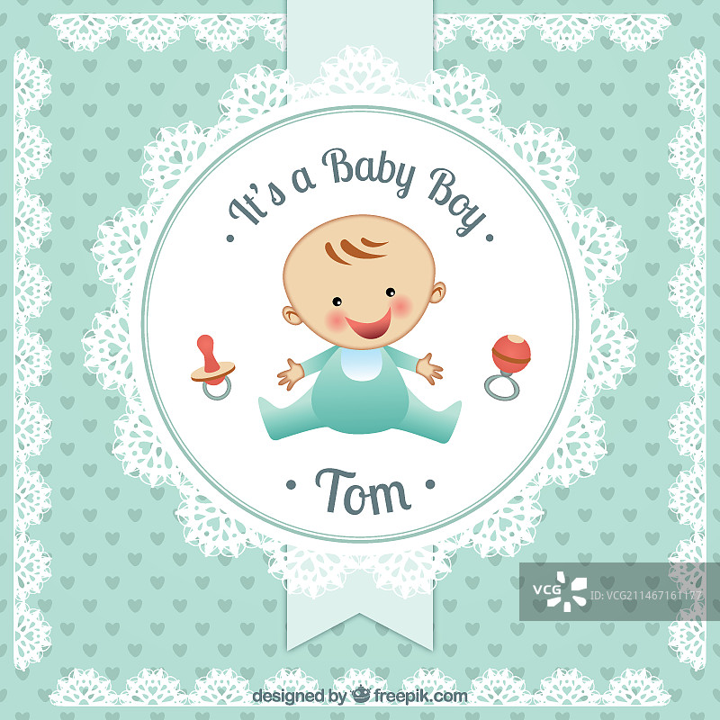 花边风格的男婴卡片图片素材