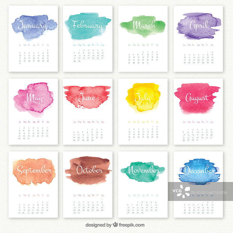 水彩晕染效果的年历图片素材