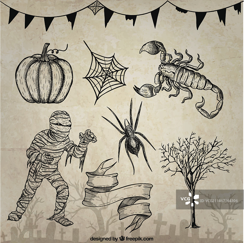手绘万圣节元素图片素材