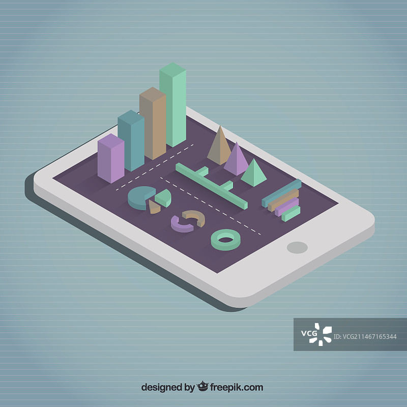 带有3D图形的平板电脑图片素材