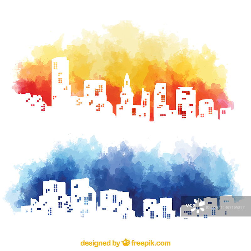 水彩城市天际线图片素材