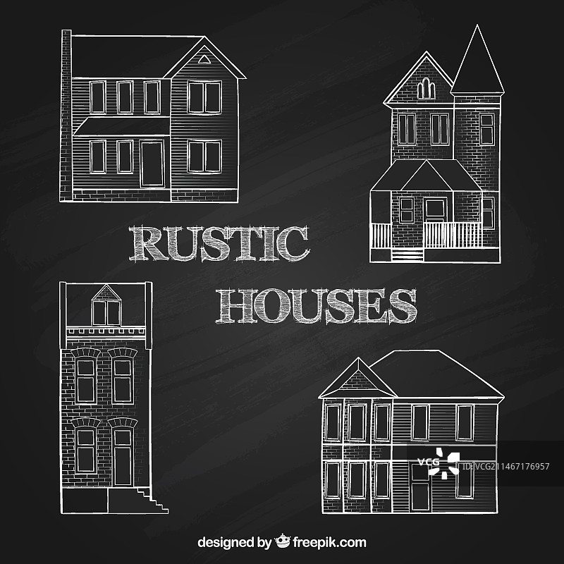 黑板上手绘的简陋乡村房屋图片素材