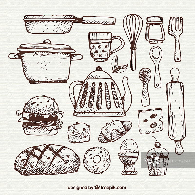 厨房用具速写图片素材