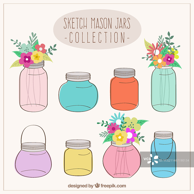 素描梅森罐子合集图片素材