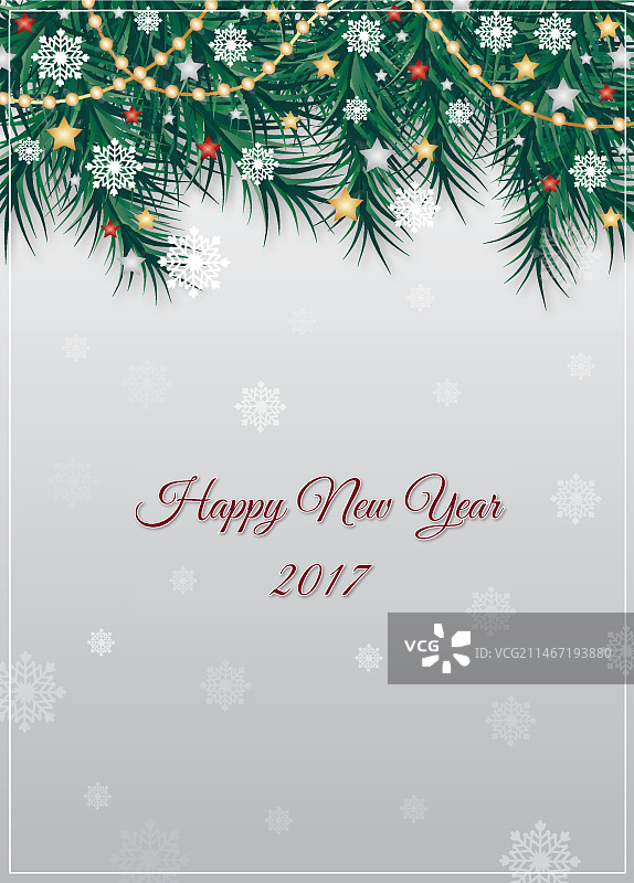 带圣诞树装饰的新年贺卡图片素材