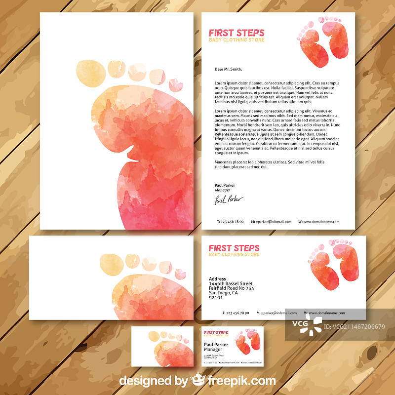 水彩婴儿服装店名片套装图片素材