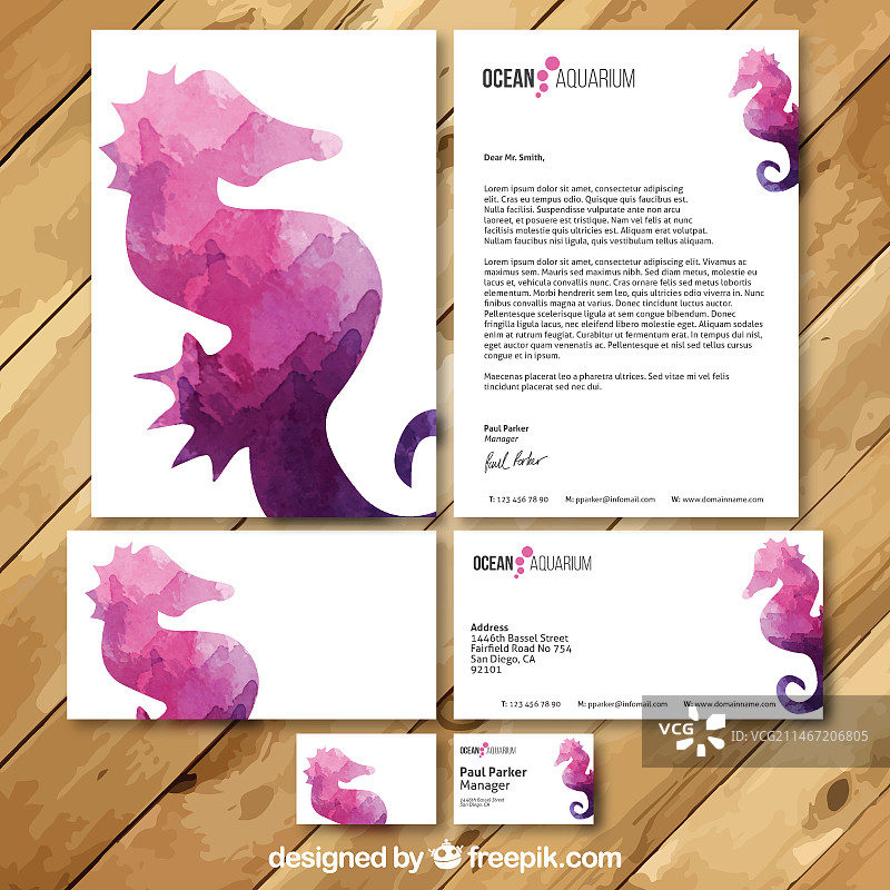 水彩水族馆名片套装图片素材