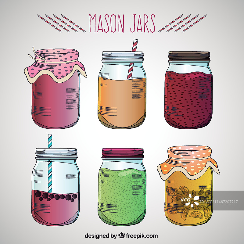手绘梅森罐子套装图片素材