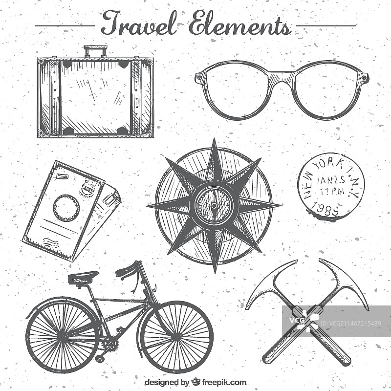 手绘旅行元素合集图片素材