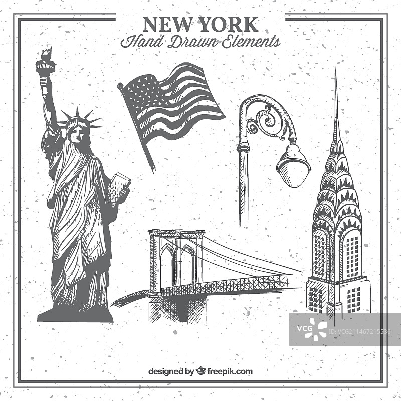 纽约手绘元素合集图片素材