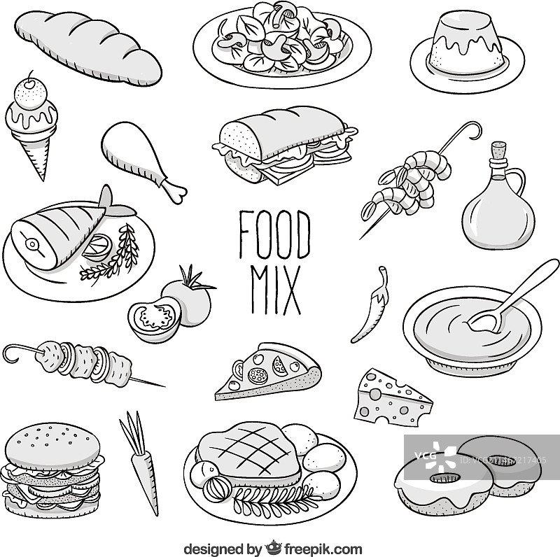 速写食物混合素材图片素材