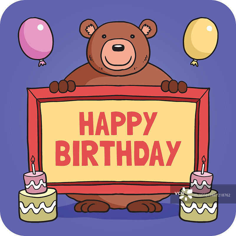 带有相框的熊生日贺卡图片素材