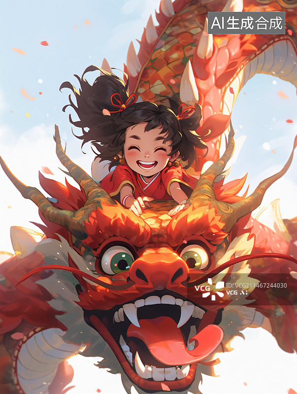 【AI数字艺术】女孩和龙图片素材