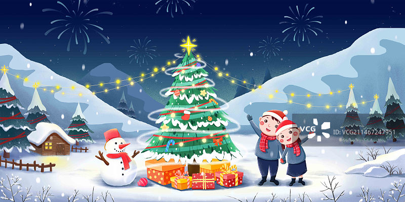 圣诞节平安夜圣诞树雪人礼物盒图片素材