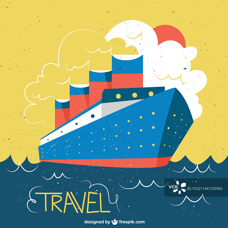 复古风格插画中的轮船图片素材