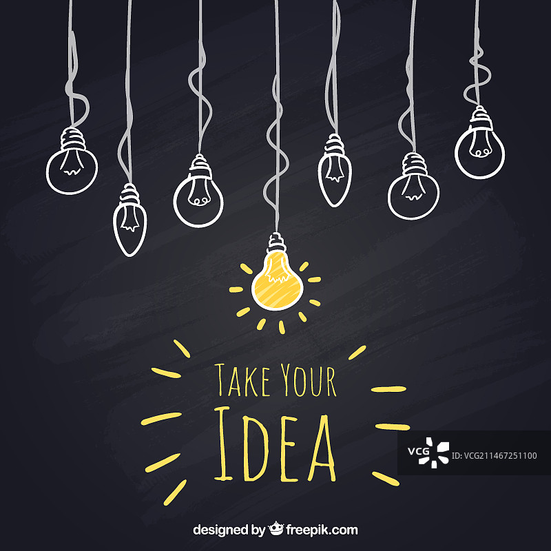 黑板上的手绘灯泡图片素材