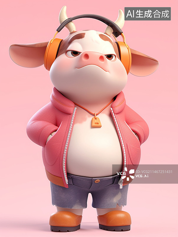 【AI数字艺术】三维可爱的小牛图片素材