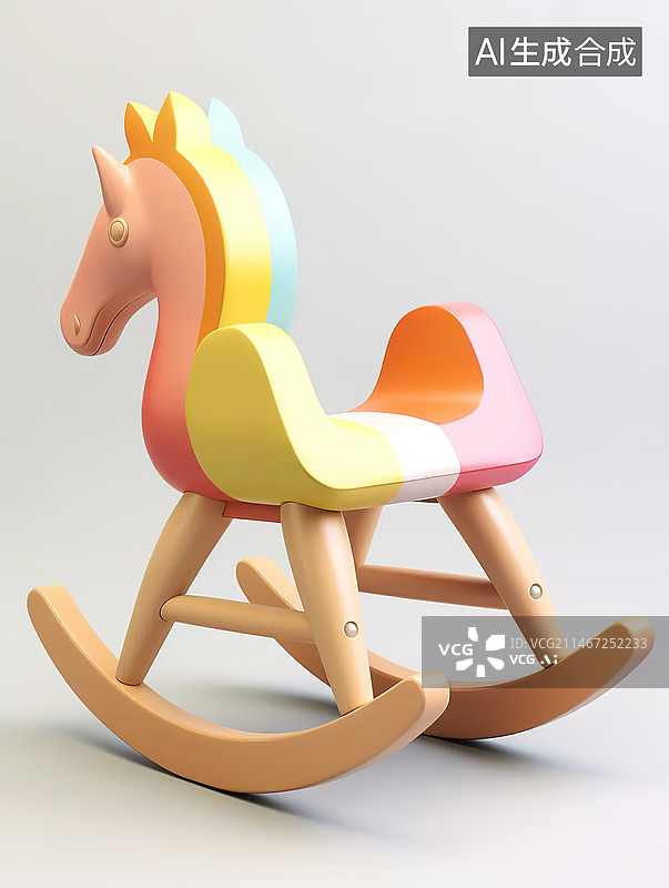 【AI数字艺术】3d立体插画c4d风格光滑质感清新渐变可爱小木马摇摇马白色背景图片素材
