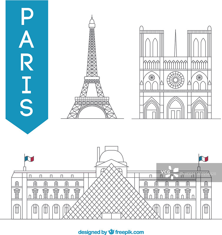 描边巴黎地标图片素材