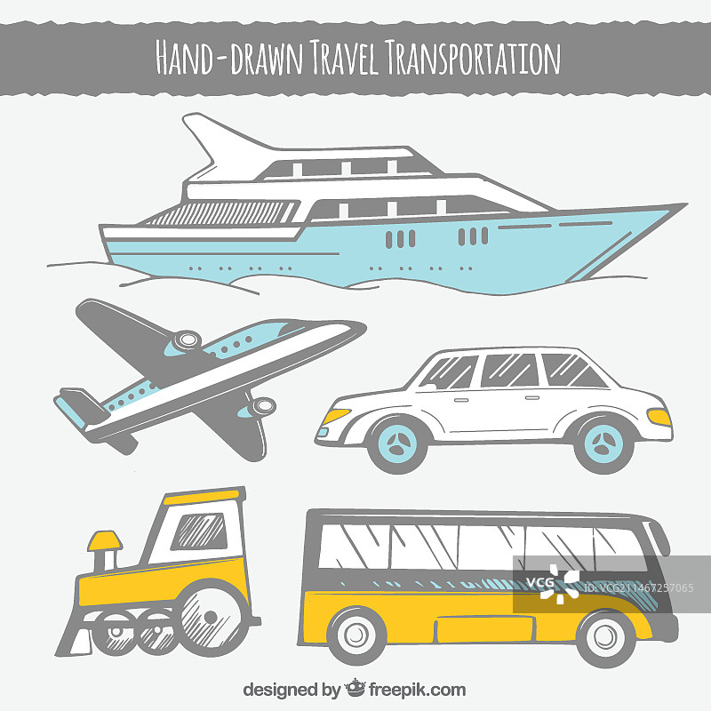 手绘风格的旅行交通工具图片素材