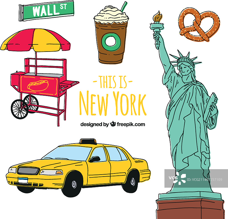手绘纽约文化元素图片素材