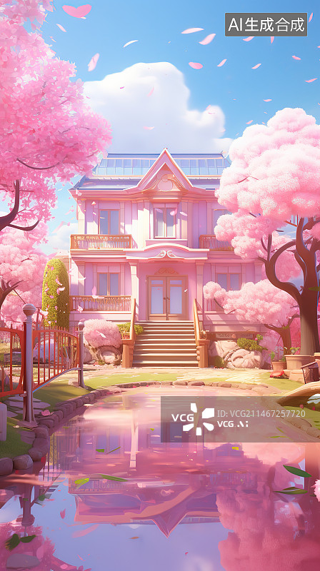【AI数字艺术】粉色樱花盛开的图片素材