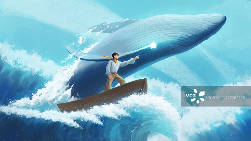 海上追寻星光的少年图片素材