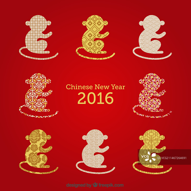 中国新年与猴子剪影背景图片素材