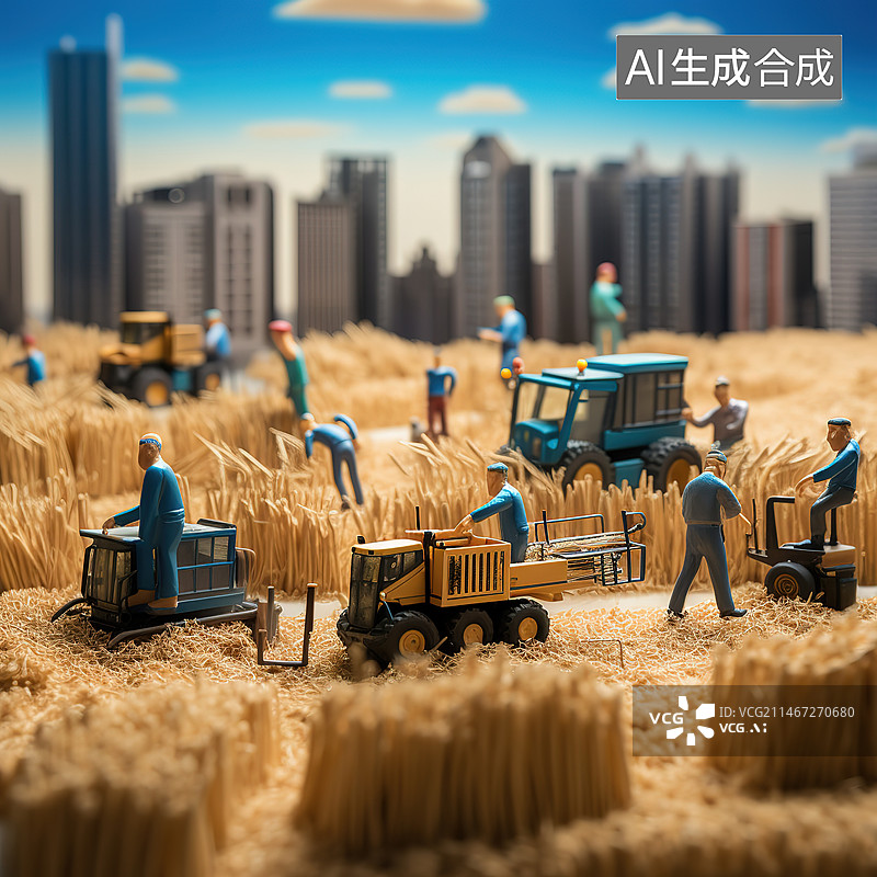 【AI数字艺术】丰收的麦田里的农民图片素材