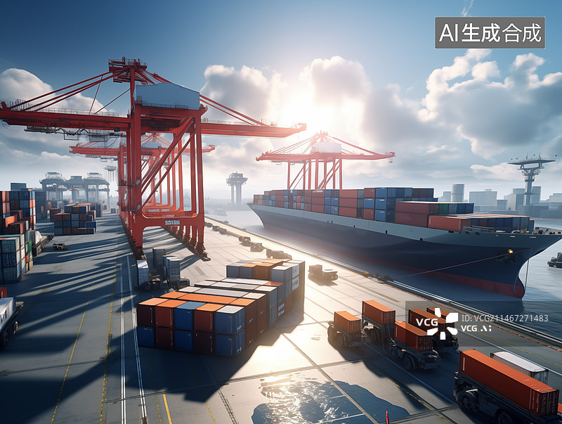 【AI数字艺术】集装箱码头装卸区鸟瞰图图片素材