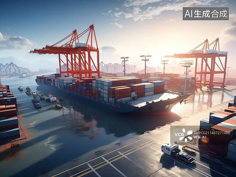 【AI数字艺术】集装箱码头装卸区鸟瞰图图片素材