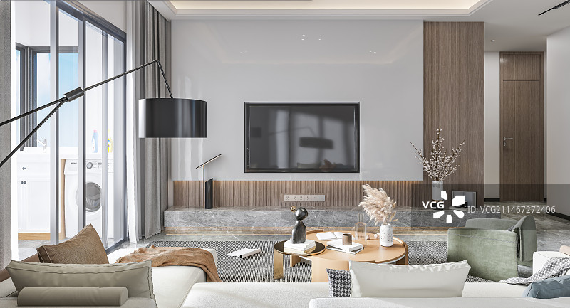 现代风格住宅室内客厅电视背景墙图片素材