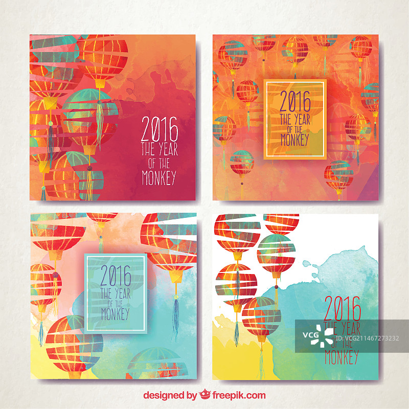 手绘灯笼新年贺卡图片素材