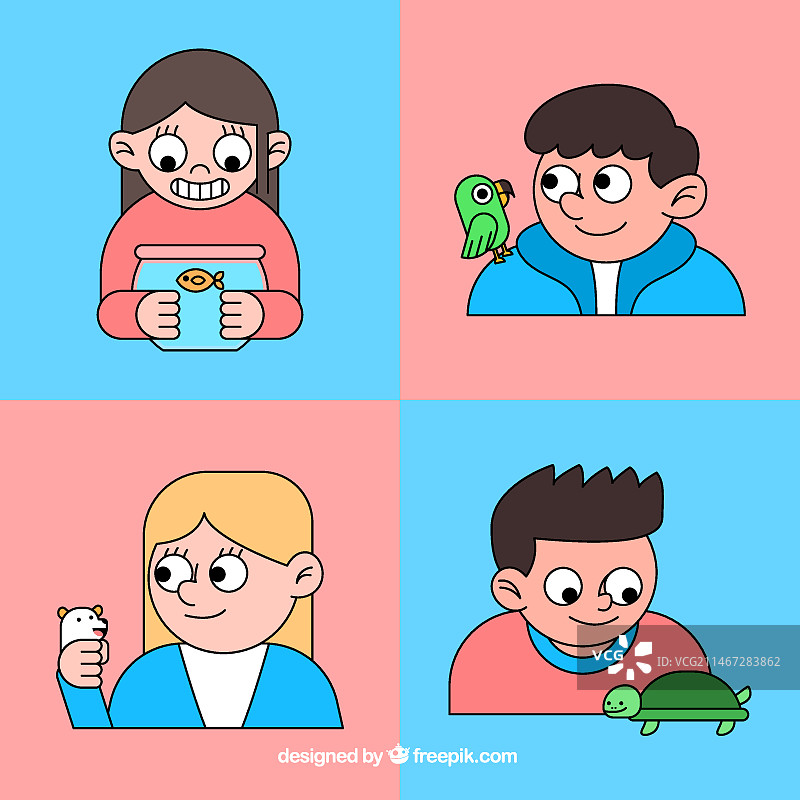 手绘儿童与宠物图片素材