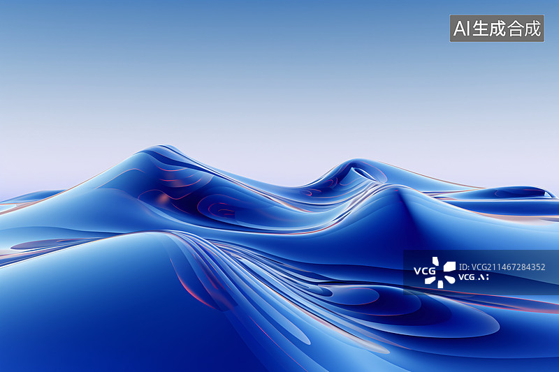 【AI数字艺术】抽象的蓝色流体形状组成背景图片素材