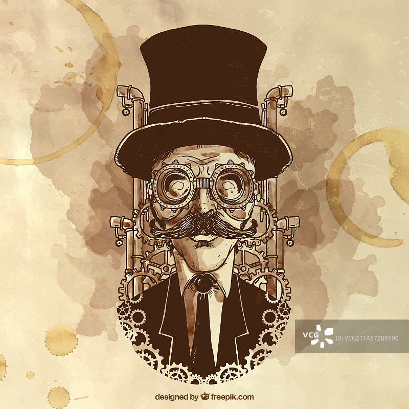 手绘蒸汽朋克男人插画图片素材